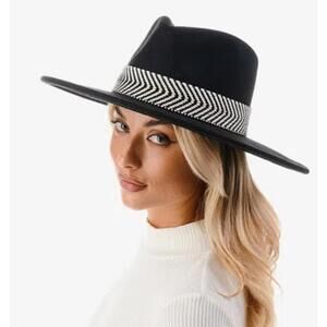 MARCUS ADLER Women's Chevron Trim Wool Blend Panama Hat In Black